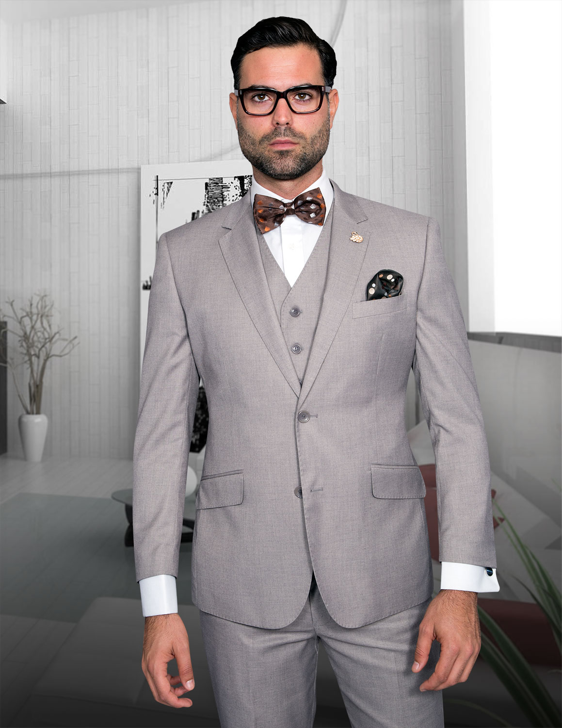 MANZINI CLASSICO Men's 3-Piece Slim-Fit Shiny All Satin Suit Red main image 0